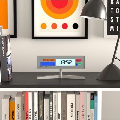 Digital Alarm Clock - Futuristic Design - LED - Weather - White - Supergenius LCD - Newgate