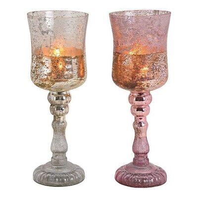 Calice lanterna in bicchiere di champagne, rosa 2 volte, (L / A / P) 11x32x11cm