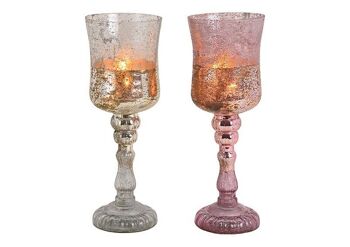 Gobelet lanterne en verre à champagne, rose 2 plis, (L / H / P) 11x32x11cm