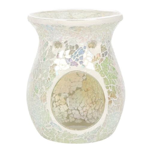 Large White Iridescent Crackle Oil Burner