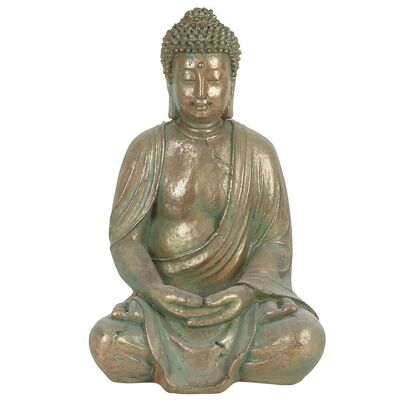 Sitzender Gartenbuddha mit Grünspan-Effekt, 38 cm