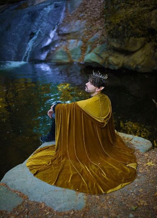 Gold Velvet hooded cape dark yellow elven fantasy cloak