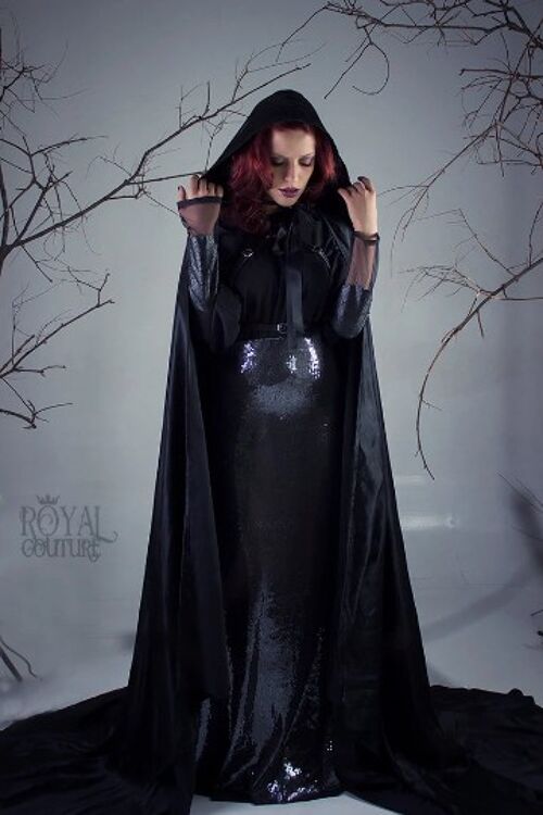 Black Cloak Satin Dark cape with hood