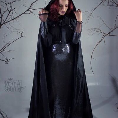 Black Cloak Satin Dark cape with hood