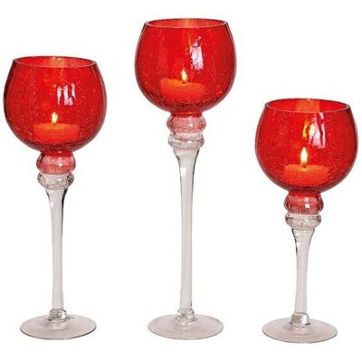 Set lanterna calice rosso, 30, 35, 40cm x Ø13cm, in vetro, set di 3