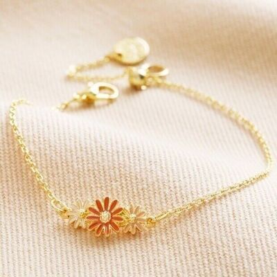 Triple Enamel Flower Chain Bracelet in Gold