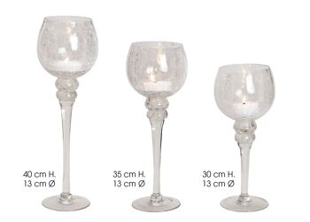 Set de lanternes calice craquelant clair 30, 35, 40cm x Ø13cm en verre, lot de 3 2