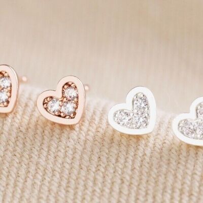 Tiny Crystal Heart Stud Earrings