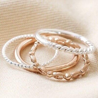 Set di 4 anelli impilabili in argento e oro rosa