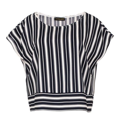 Navy Striped Top with a Boat Neckline 