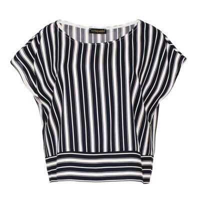 Top a righe blu navy con scollo a barchetta