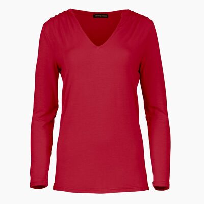 Red Jersey V Neck Top