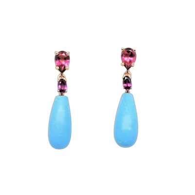 Boucles d'oreilles Kira avec Topaze Rose, Rhodolite et Turquoise