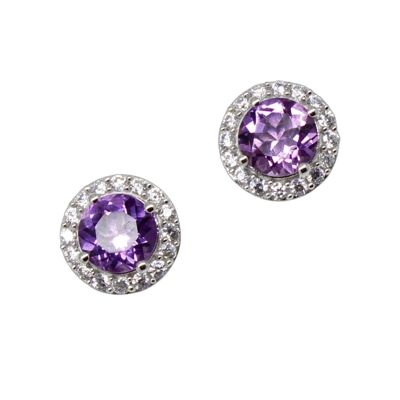 Button earrings with amethysts and white topaz