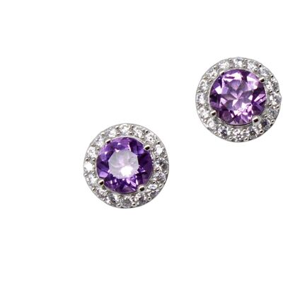 Button earrings with amethysts and white topaz