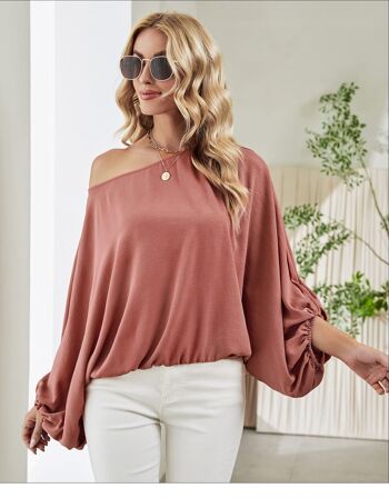 Pull à une épaule et manches dolman - Rose mauve 1