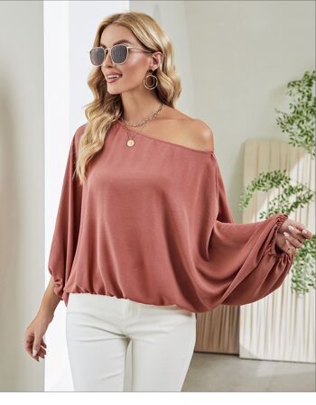 Pull à une épaule et manches dolman - Rose mauve 2