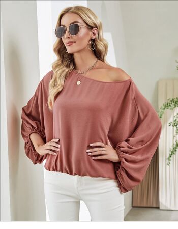 Pull à une épaule et manches dolman - Rose mauve 3