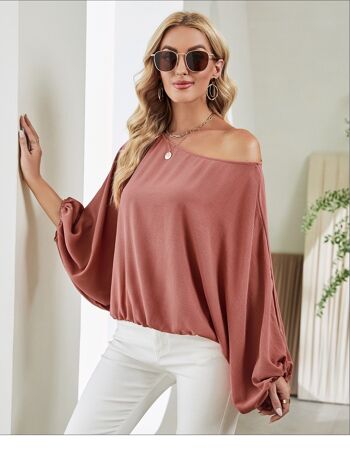 Pull à une épaule et manches dolman - Rose mauve 4