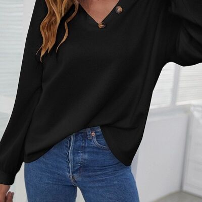 Suéter con detalle de botones en contraste liso-Negro