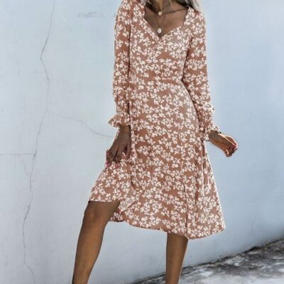 Sweetheart Floral Print Dress-Beige