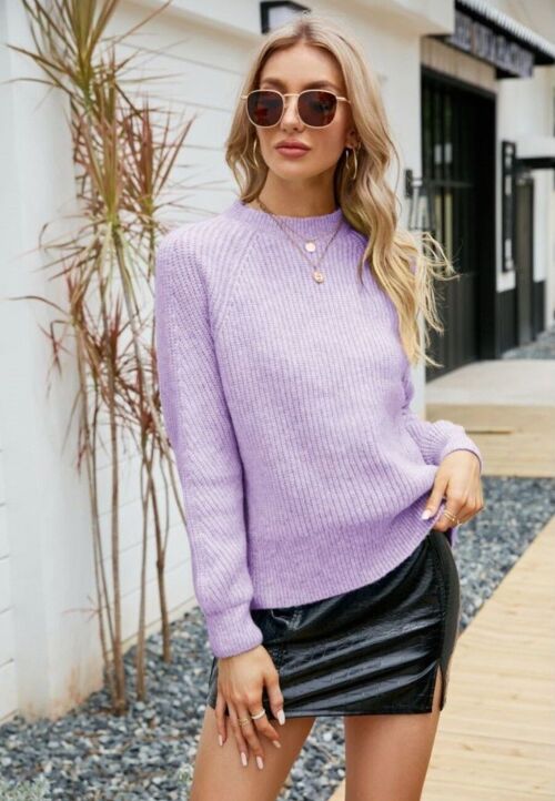 Solid Color Cozy Knit Sweater-Purple