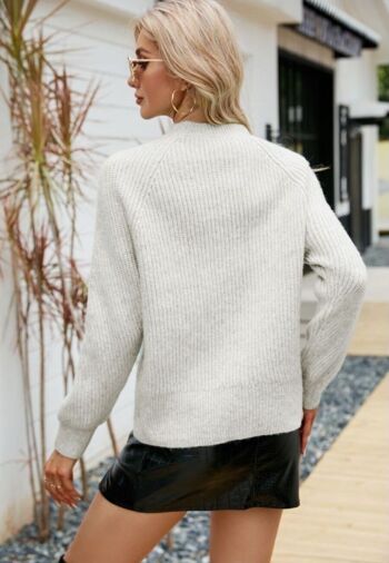 Pull en tricot confortable de couleur unie-Beige 3