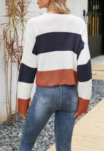 Pull basique rayé en tricot texturé-rouge rustique 3