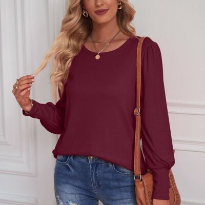 Blusa tinta unita con polsini con bottoni-bordeaux