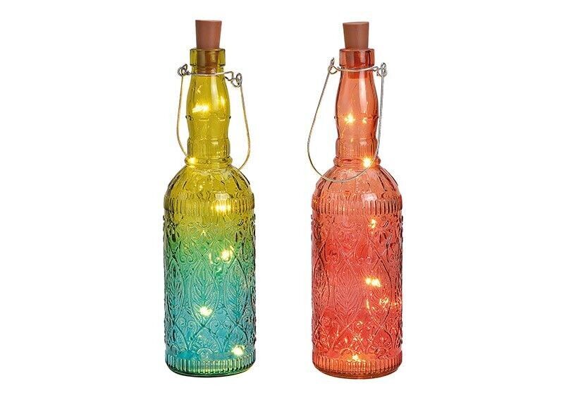 Glass bottle with 5 LED cork lights, colored 2-fold, (W / H / D) 8x32x8cm