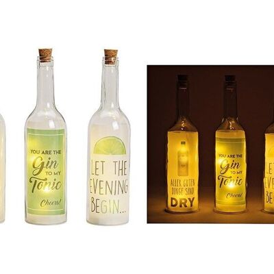 Dictons de bouteille en verre `Gin` 5er éclairage LED en verre transparent 3 fois, (L / H / P) 7x29x7cm