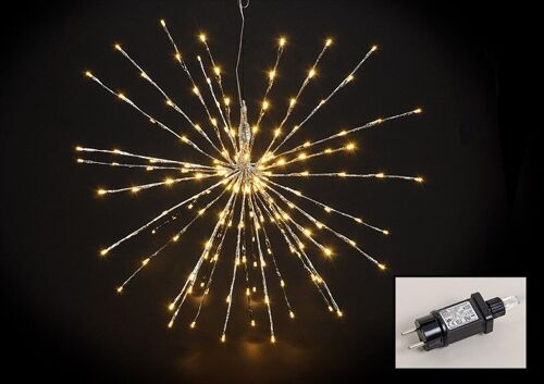 Lichterzweige Kugel 160er LED aus Kunststoff Silber Ø70cm, für Innen,  mit Timer