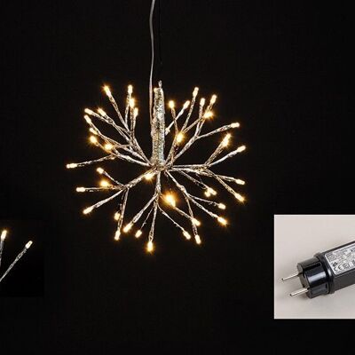 Light branches ball 48 LED made of plastic silver Ø25cm for inside, with timer
