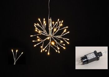 Boule de branches lumineuses 48 LED en plastique argenté Ø25cm pour l'intérieur, avec minuterie