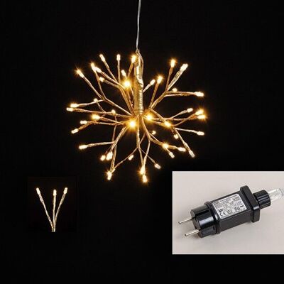 Light branches ball 48 LED made of plastic gold Ø25cm, for indoor use, with timer