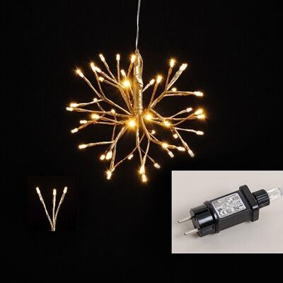 Sfera di rami luminosi 48 LED in plastica oro Ø25cm, per interni, con timer