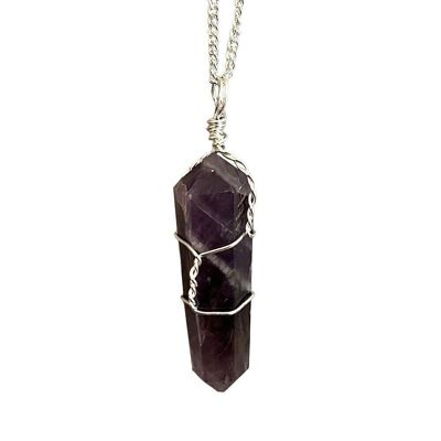 Wire Wrapped Double Point Pencil Pendant, Amethyst