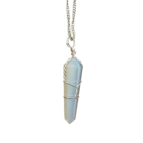 Wire Wrapped Double Point Pencil Pendant, Opalite