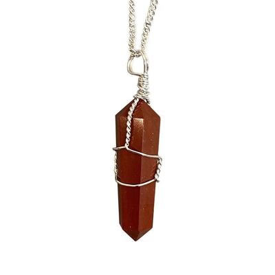 Wire Wrapped Double Point Pencil Pendant, Red Jasper