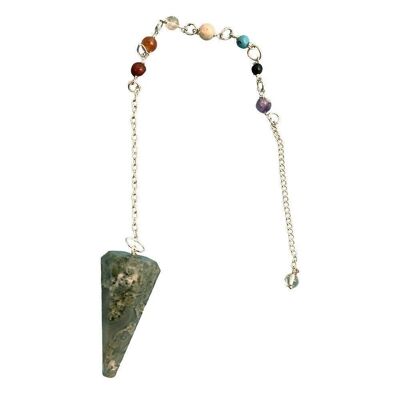 Pendulum with 7 Chakra Beaded Chain, Moss Agate