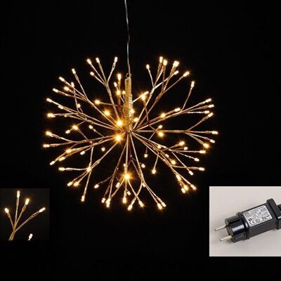 Light branches ball 96 LED made of plastic gold Ø40cm, for indoor use, with timer
