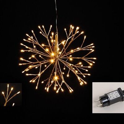 Boule de branches lumineuses 96 LED en plastique doré Ø40cm, pour usage intérieur, avec minuterie