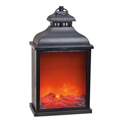 Fireplace lantern with LED lighting made of black plastic (W / H / D) 25x45x15cm