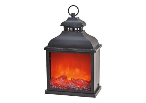 Kamin Laterne mit LED Beleuchtung aus Kunststoff Schwarz (B/H/T) 25x39x15cm