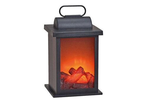 Kamin Laterne mit LED Beleuchtung aus Kunststoff Schwarz (B/H/T) 14x27x14cm