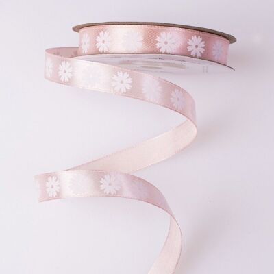 Floral satin ribbon 12mm x 20m - Powder pink