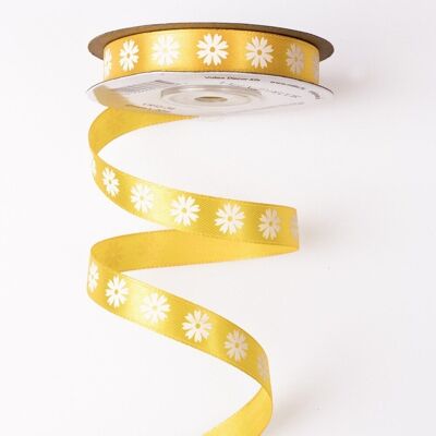 Floral satin ribbon 12mm x 20m - Dark yellow