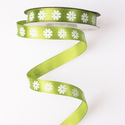 Floral satin ribbon 12mm x 20m - Tea green