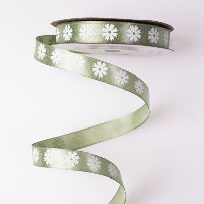 Floral satin ribbon 12mm x 20m - Vintage green
