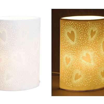 Lampe de table motif coeur en porcelaine, L18 x P10 x H26 cm sans ampoule